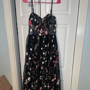 Black flowered prom dress. Floor length gown, size 13. Only worn once.
